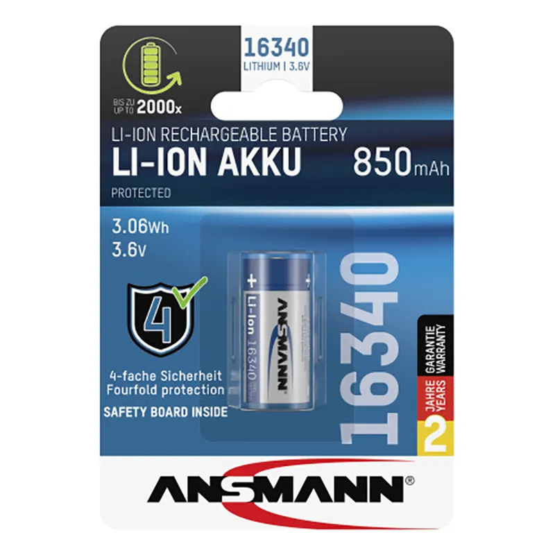 ansmann 16340 rcr123a li ion 850mah